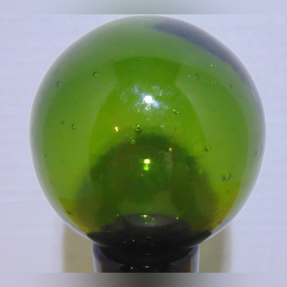 Art Glass Bubble Decanter With Round Bulb Stopper Forest Green 10" - Picture 4 of 5